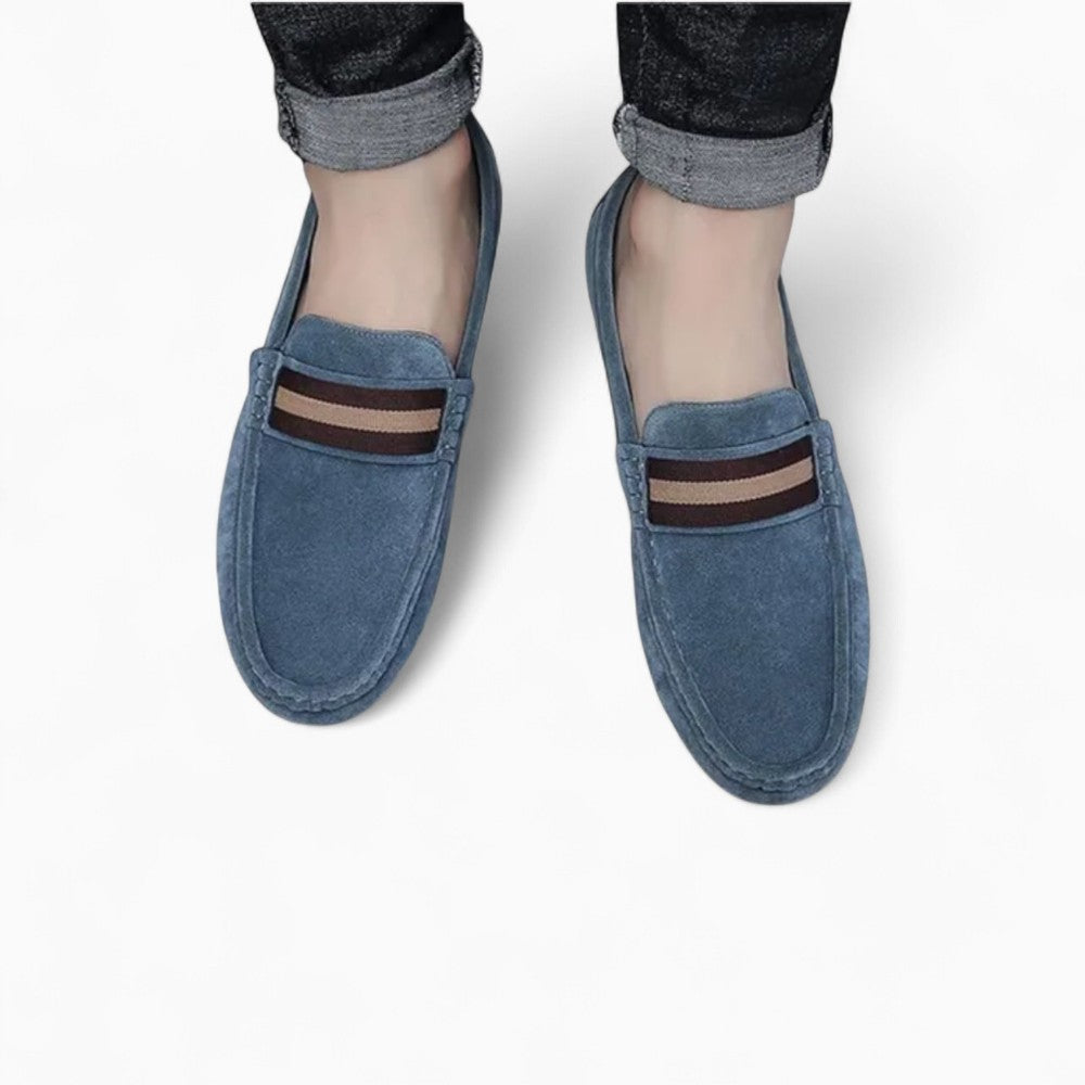 Mocassins En Daim Synthétique Avec Un Design Original Pour Hommes, coloris Bleu Marine, vue 3