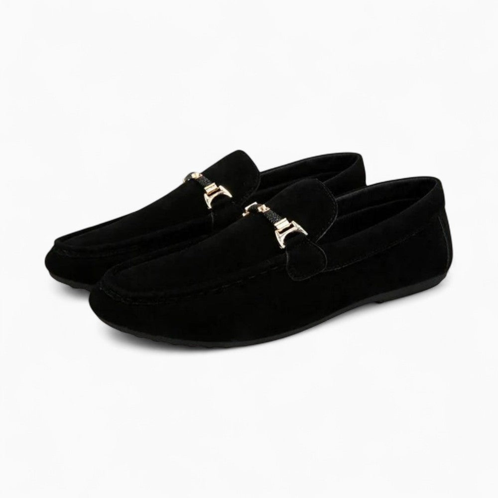 Mocassins En Daim Avec Une Chaîne Décorative Pour Hommes, coloris Noir, vue 2