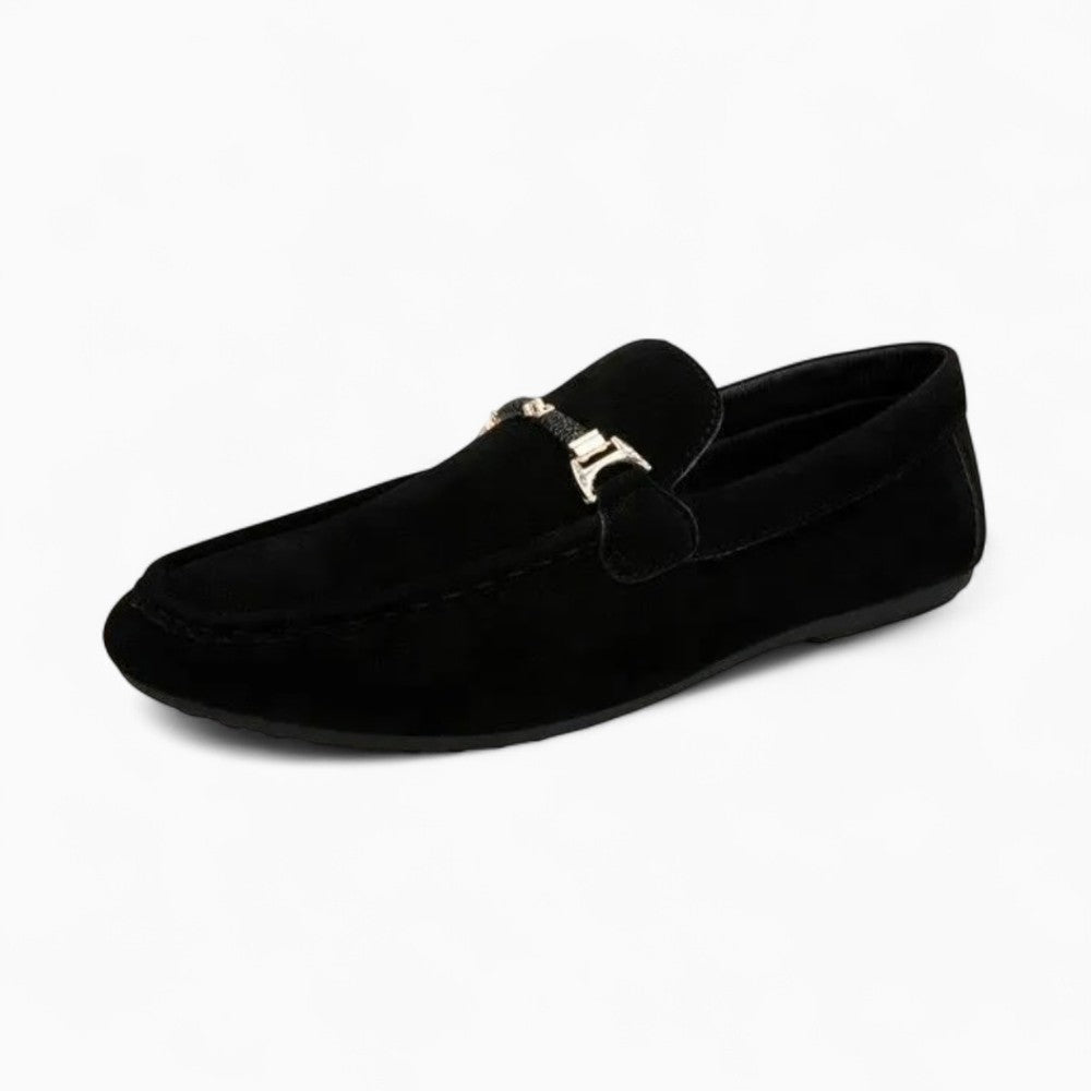 Mocassins En Daim Avec Une Chaîne Décorative Pour Hommes, coloris Noir, vue principale