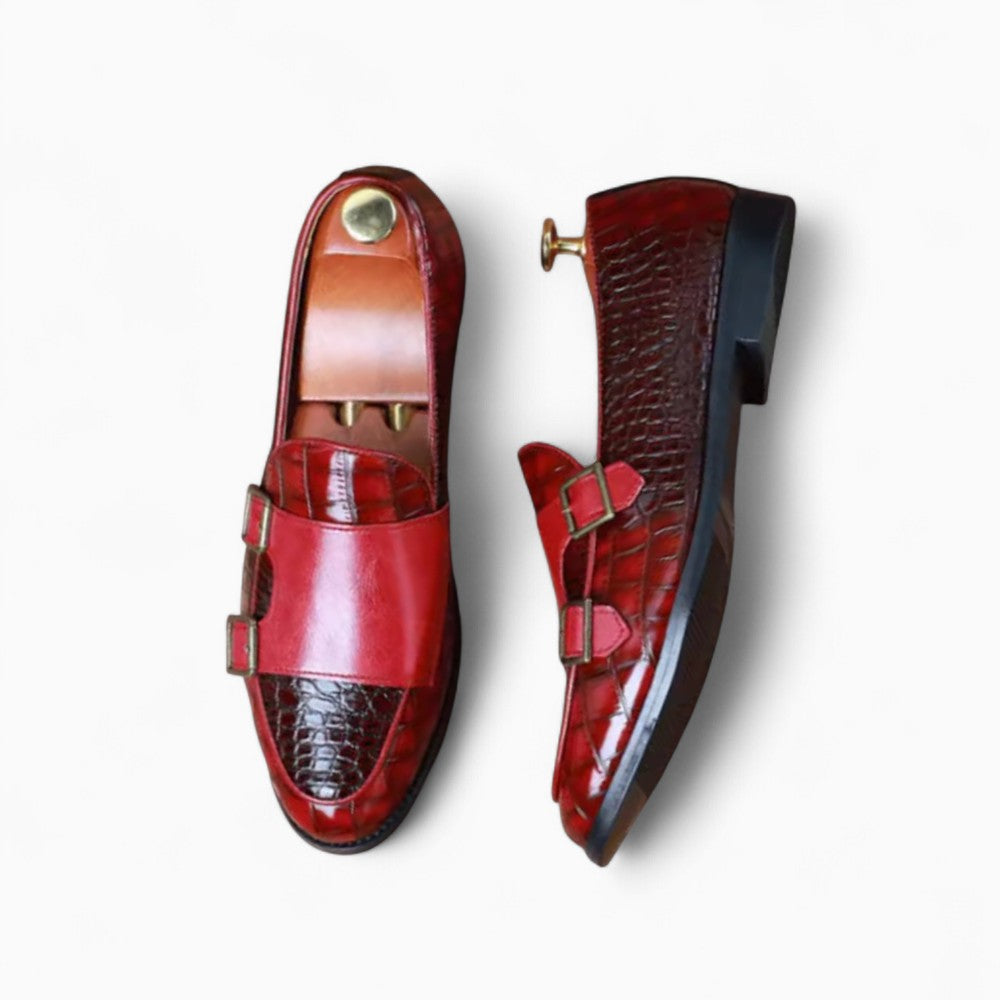 Mocassins effet cuir verni rouge grain crocodile en PU, vue 2