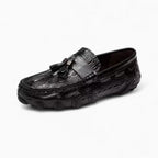 Mocassins En Cuir Vernis Noir Effet Peau De Crocodile, vue principale