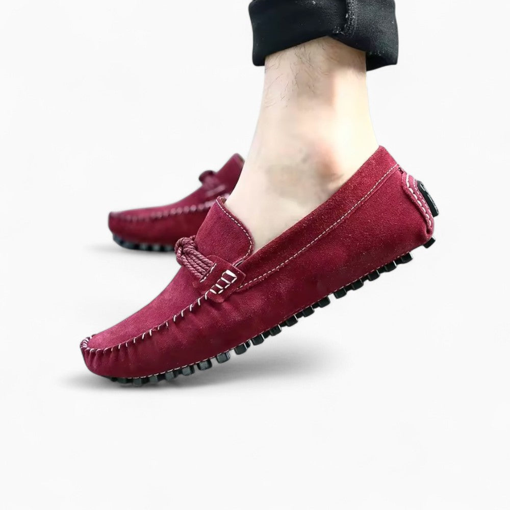 Mocassins Design En Daim Rouge Pour Hommes, coloris Bordeaux, vue 3