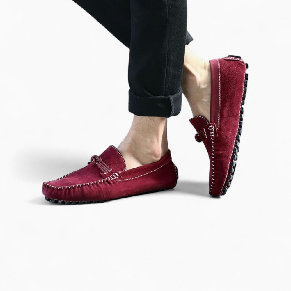 Mocassins Design En Daim Rouge Pour Hommes, coloris Bordeaux, vue 4