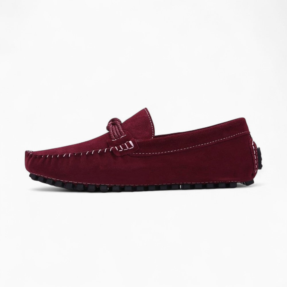 Mocassins Design En Daim Rouge Pour Hommes, coloris Bordeaux, vue 2