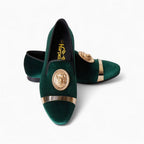 Mocassins De Mariage En Velours Avec Écusson Tigre, coloris Vert, vue 3