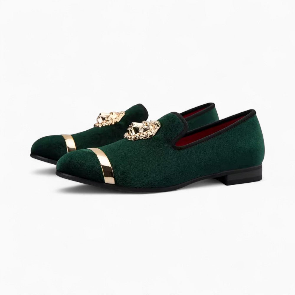 Mocassins De Mariage En Velours Avec Écusson Tigre, coloris Vert, vue 2