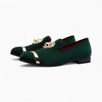 Mocassins De Mariage En Velours Avec Écusson Tigre, coloris Vert, vue 2
