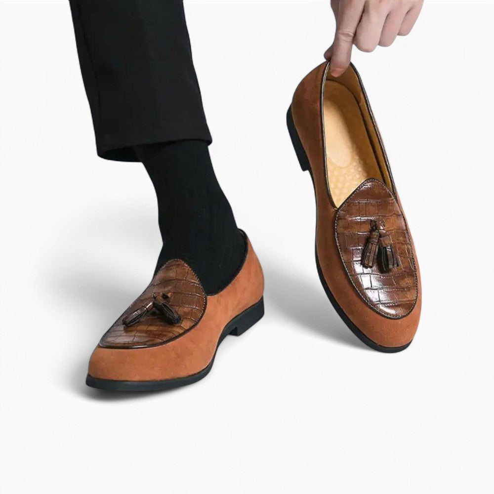 Mocassins À Glands En Daim Avec Torsade En Cuir, coloris Marron, vue 5