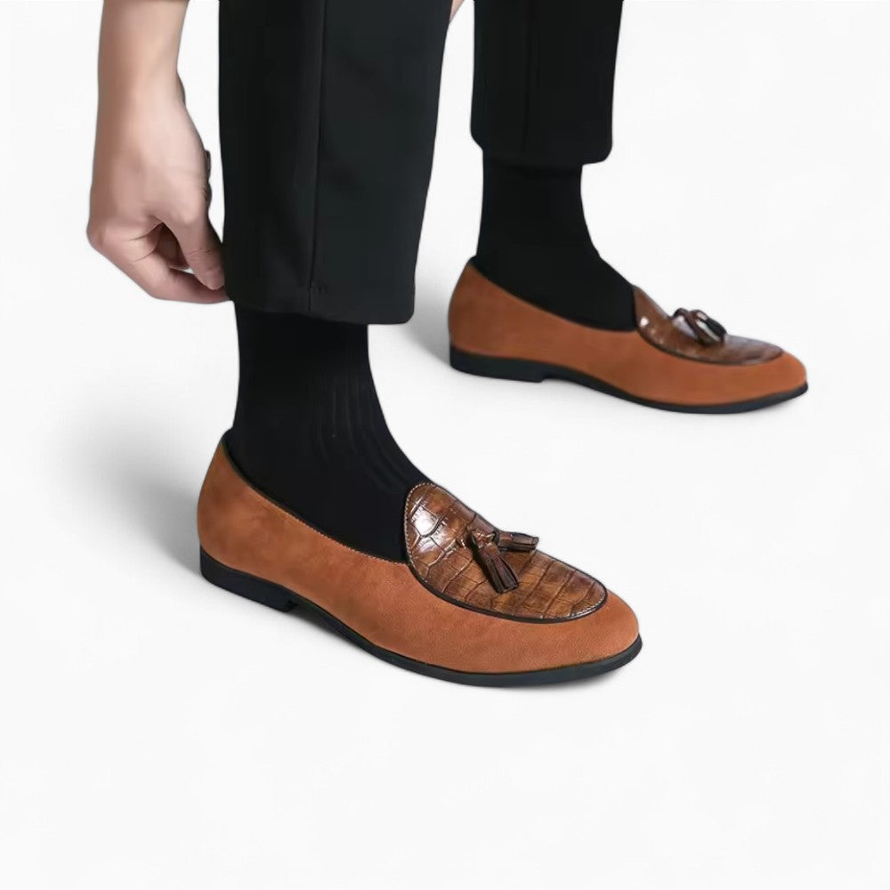 Mocassins À Glands En Daim Avec Torsade En Cuir, coloris Marron, vue 6