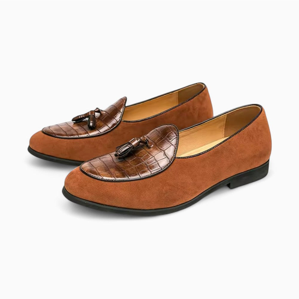 Mocassins À Glands En Daim Avec Torsade En Cuir, coloris Marron, vue 2
