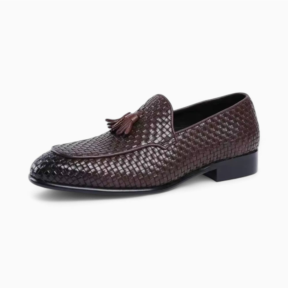Mocassins À Glands En Cuir Effet Tressé, coloris Marron, vue principale