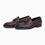 Mocassins À Glands En Cuir Effet Tressé, coloris Marron, vue 4