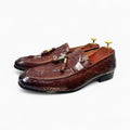 Mocassins à glands effet cuir croco en PU, coloris Marron, vue principale