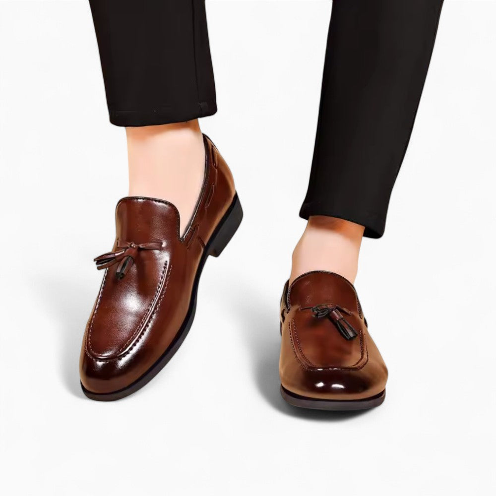 Mocassins à glands marron effet cuir en PU pour hommes, vue 3