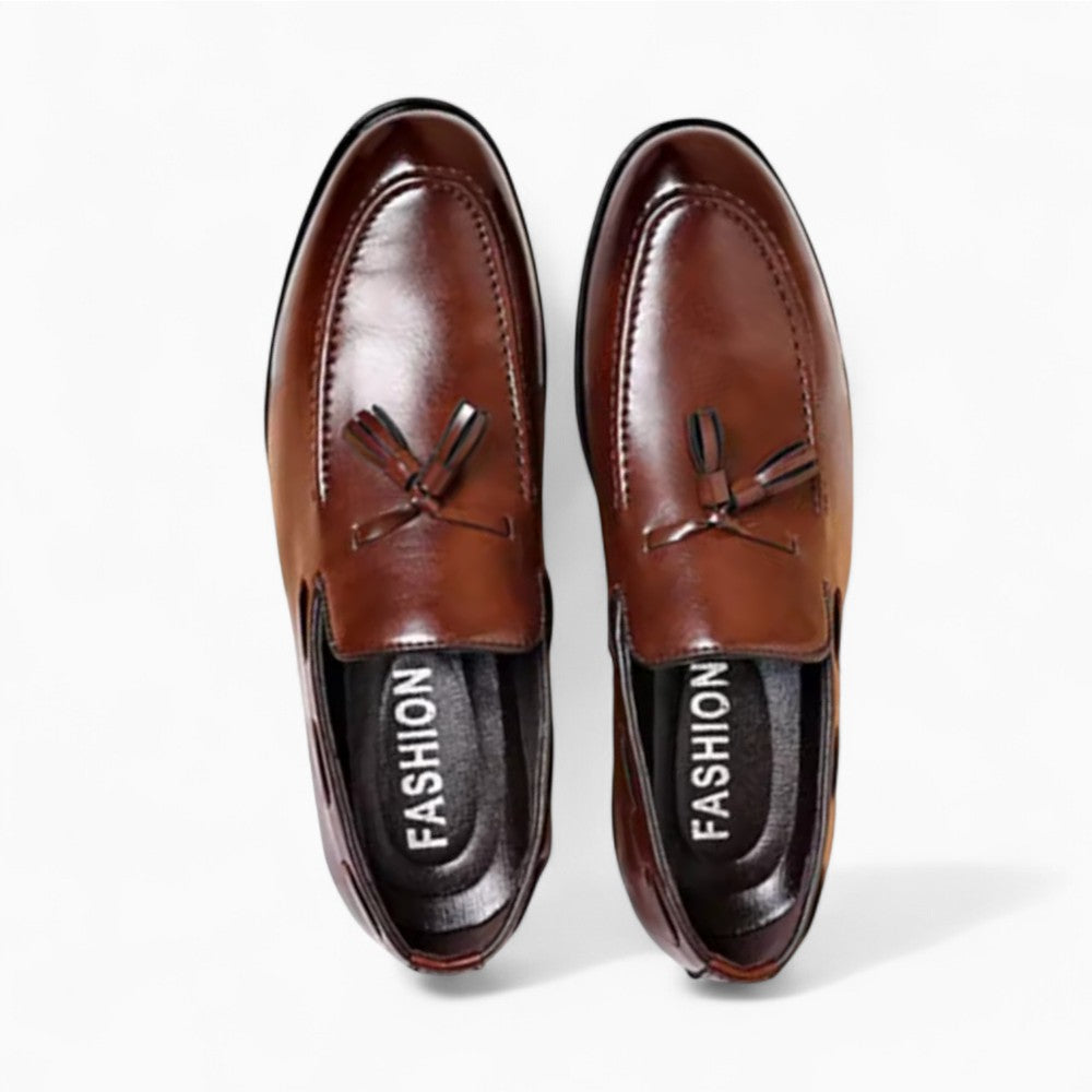 Mocassins à glands marron effet cuir en PU pour hommes, vue 2