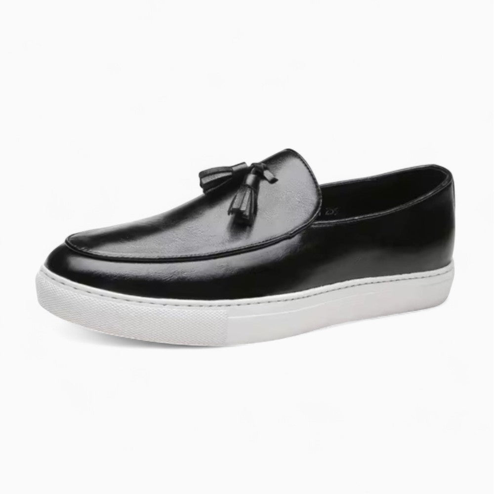 Mocassins À Gland En Cuir À Semelles Blanches Pour Hommes, coloris Noir, vue principale