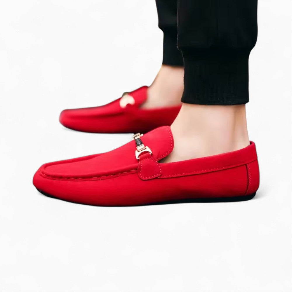 Mocassins À Boucle En Daim Pour Hommes, coloris Rouge, vue 3