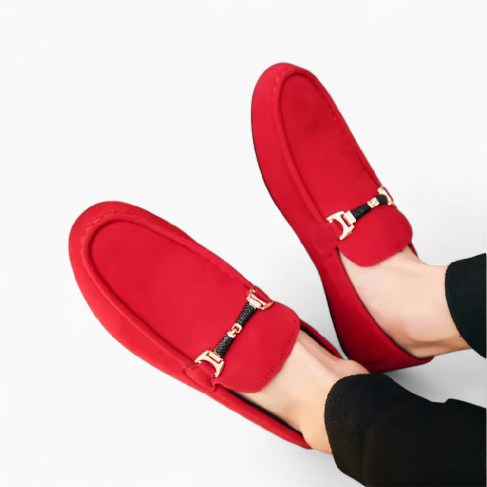 Mocassins À Boucle En Daim Pour Hommes, coloris Rouge, vue 4