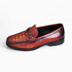 Mocassins bordeaux effet croco à mors, coloris Rouge Foncé, vue principale