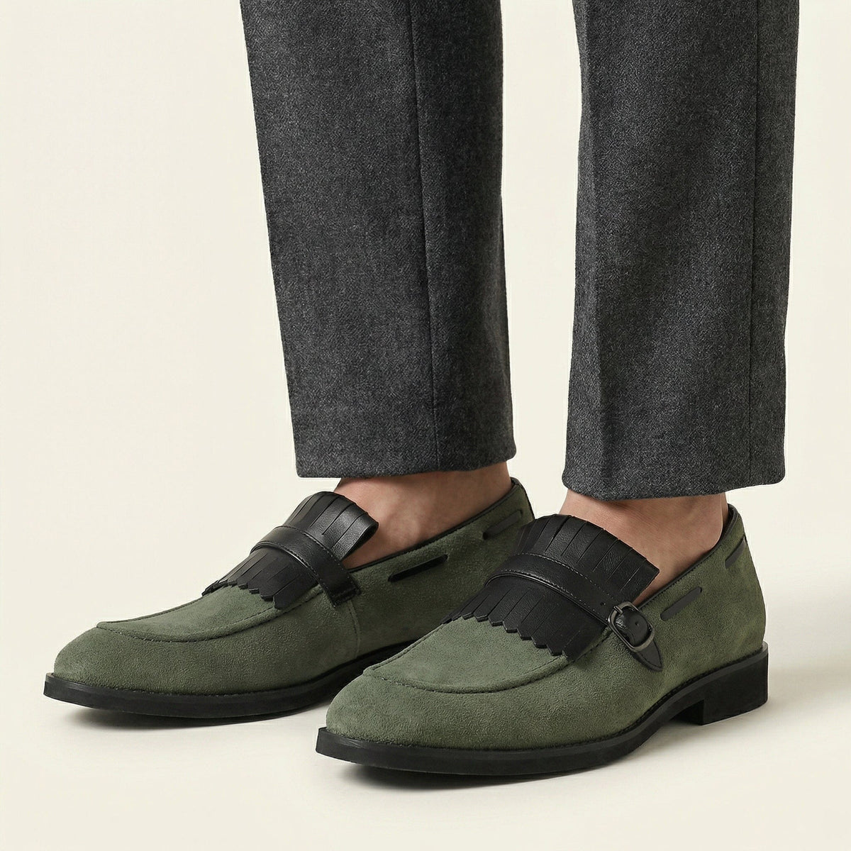Mocassin à Franges et Boucle Décorative en Cuir Velours, vue 6