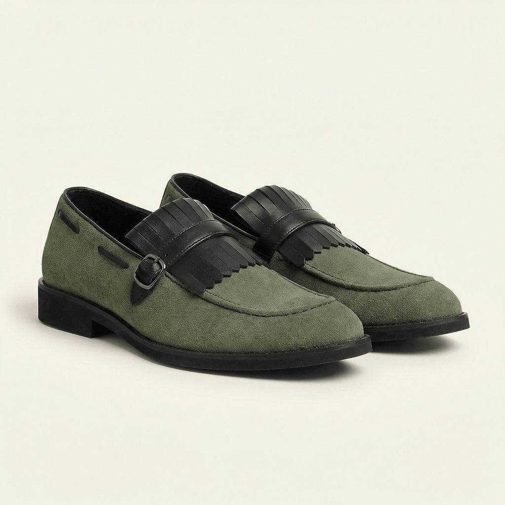 Mocassin à Franges et Boucle Décorative en Cuir Velours, vue 5