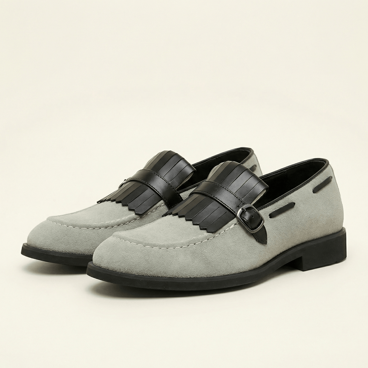 Mocassin à Franges et Boucle Décorative en Cuir Velours, vue 2