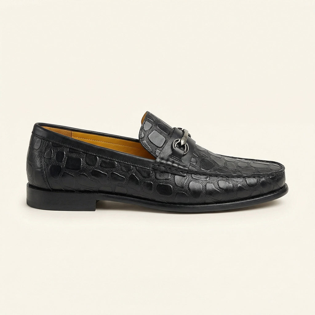 Mocassin à Mors en Cuir Embossé Crocodile, coloris Noir