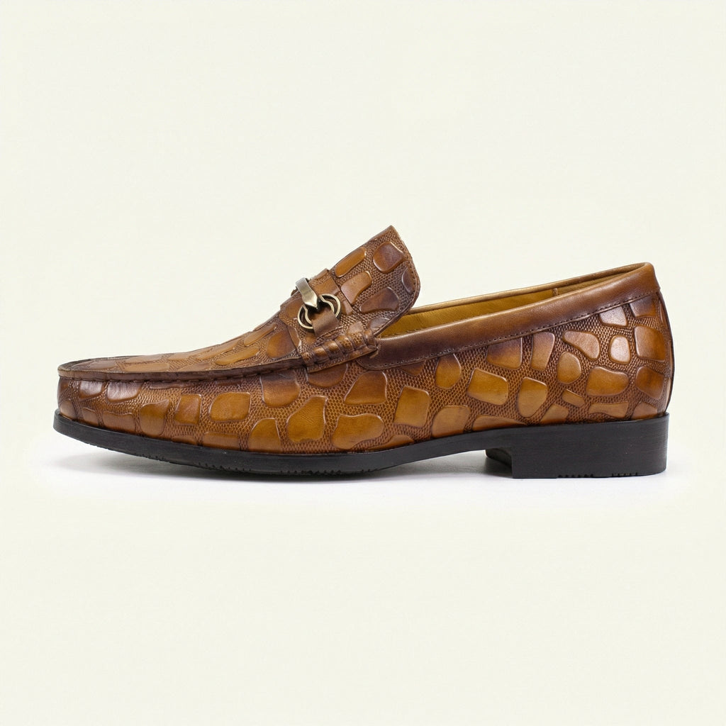 Mocassin à Mors en Cuir Embossé Crocodile, coloris Marron
