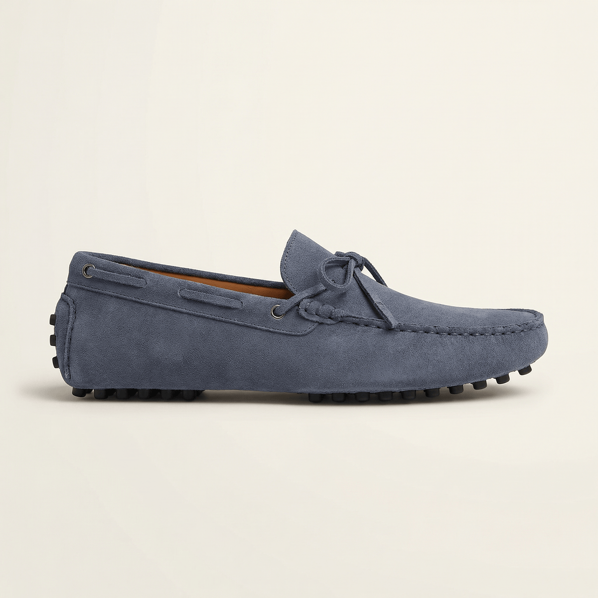 Mocassin à Picots en Daim avec Lacets Décoratifs, coloris Gris