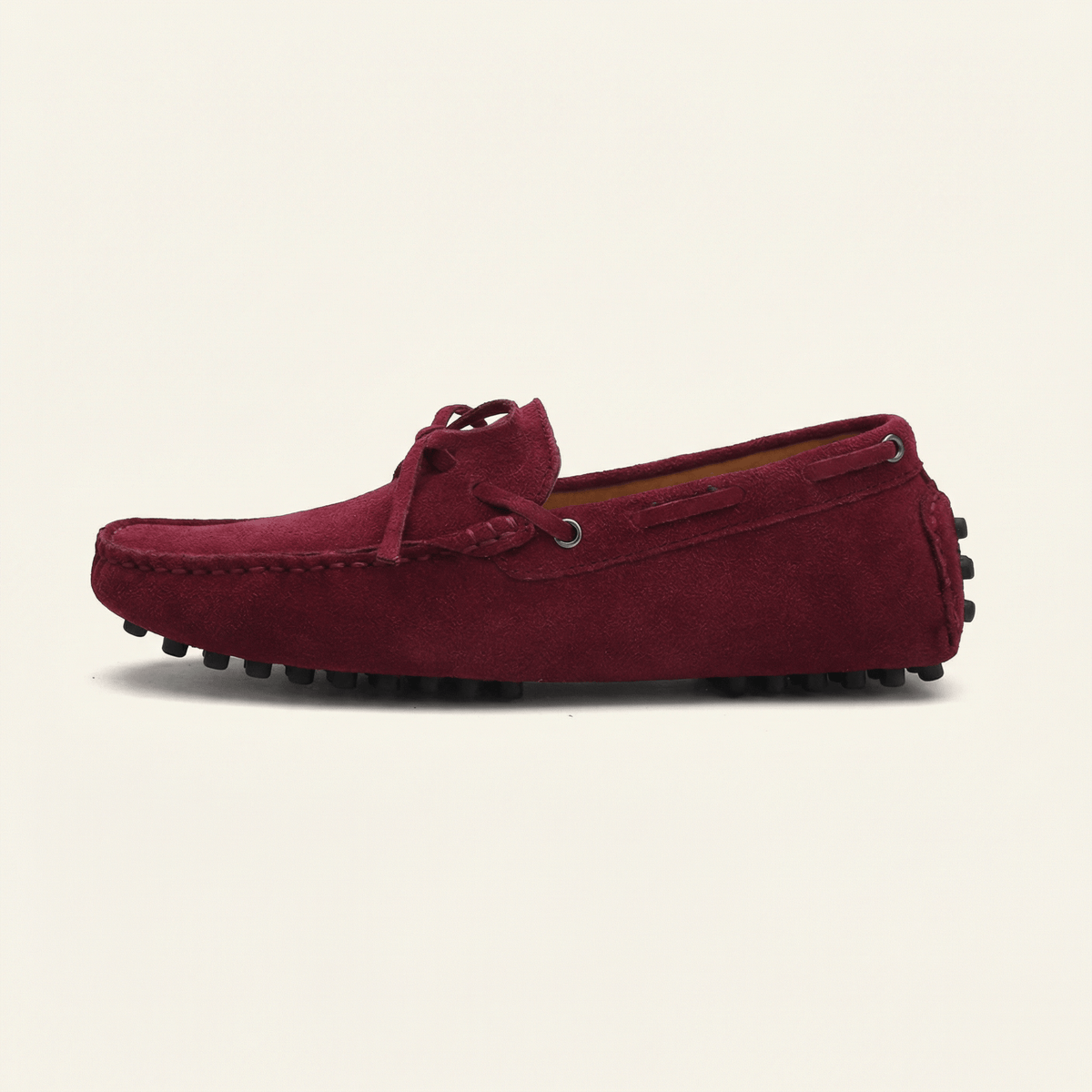 Mocassin à Picots en Daim avec Lacets Décoratifs, coloris Bordeaux