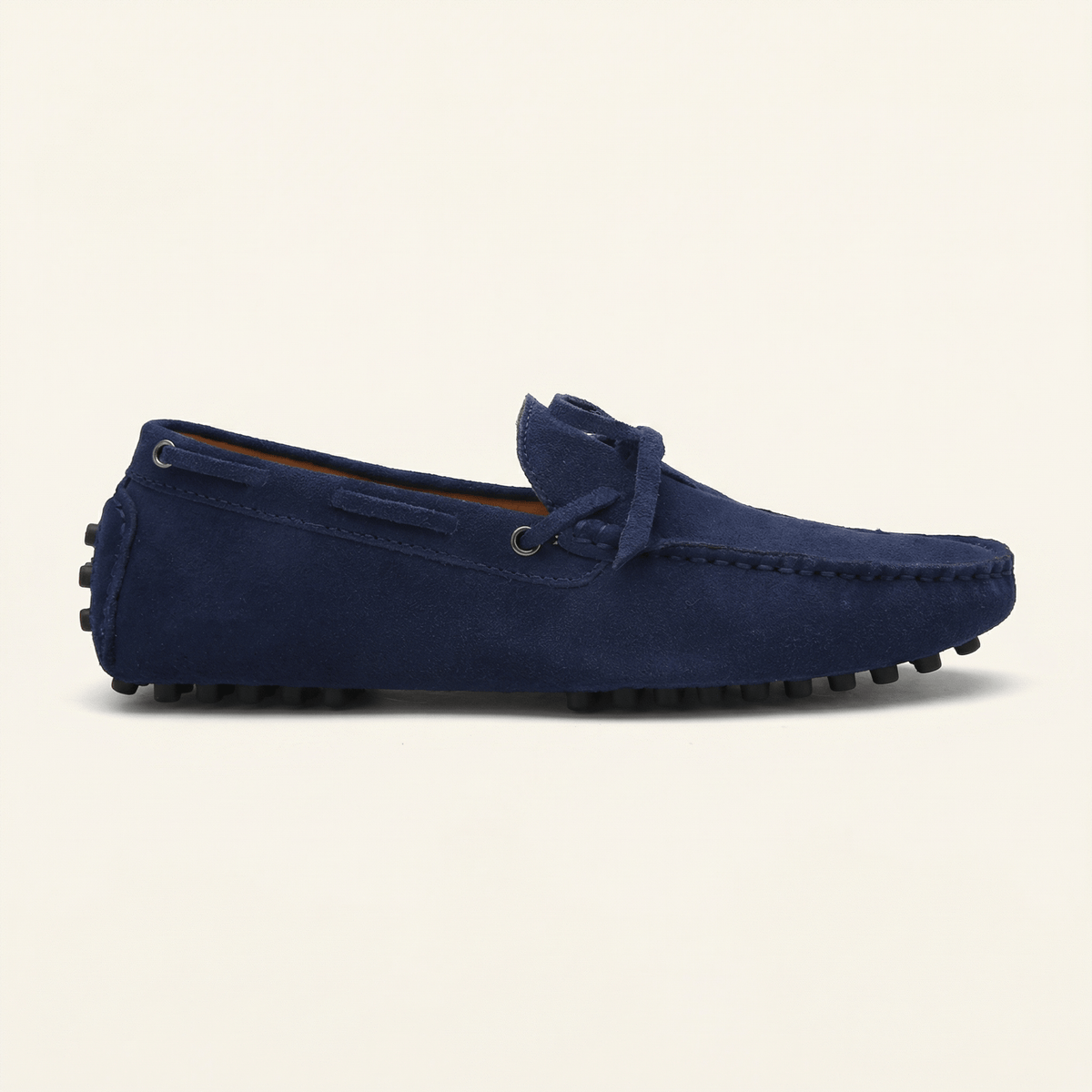 Mocassin à Picots en Daim avec Lacets Décoratifs, coloris Bleu Marine