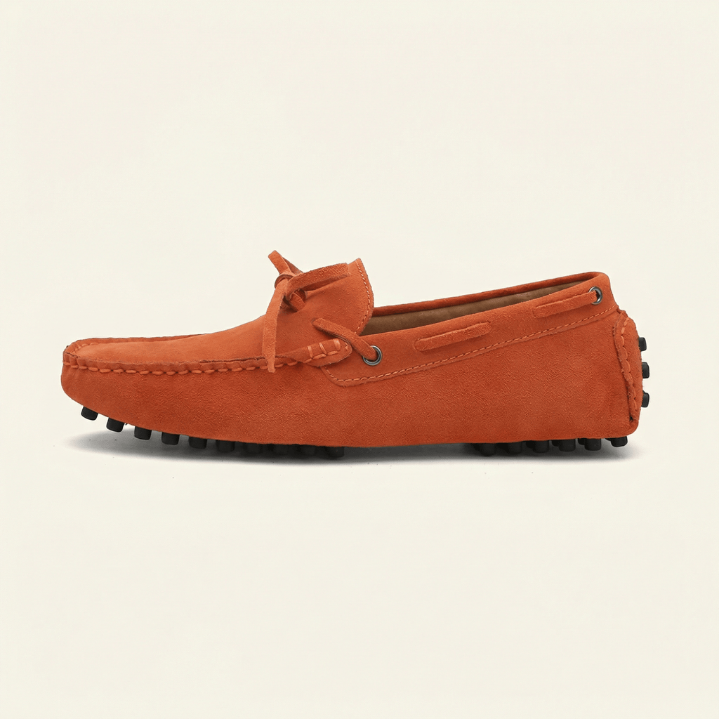 Mocassin à Picots en Daim avec Lacets Décoratifs, coloris Orange