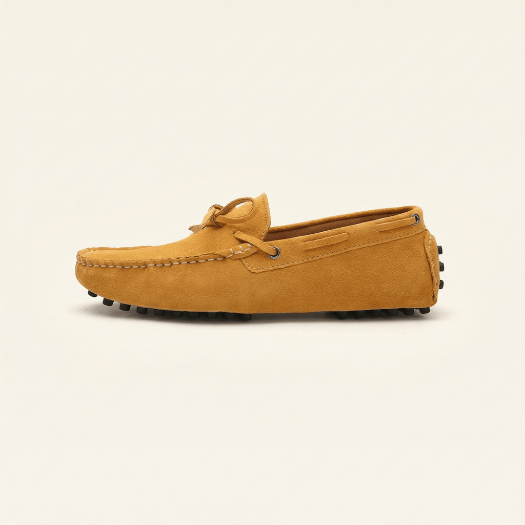 Mocassin à Picots en Daim avec Lacets Décoratifs, coloris Jaune