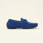 Mocassin à Picots en Daim avec Lacets Décoratifs, coloris Azur