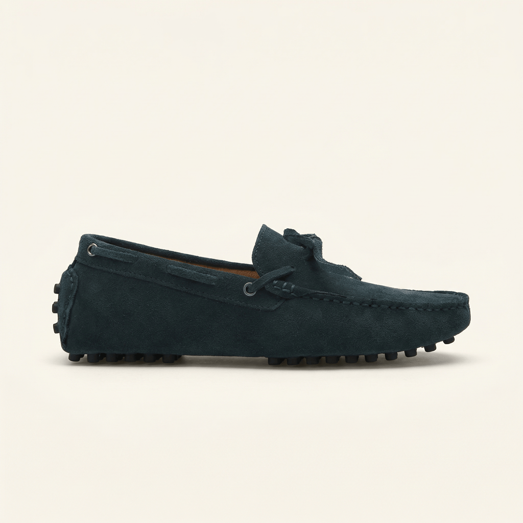 Mocassin à Picots en Daim avec Lacets Décoratifs, coloris Vert Kaki Foncé