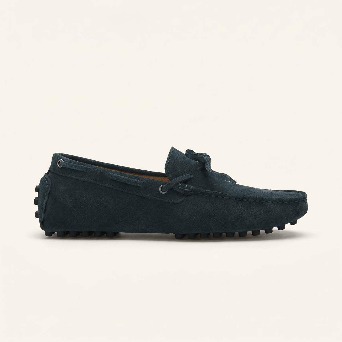 Mocassin à Picots en Daim avec Lacets Décoratifs, coloris Vert Kaki Foncé
