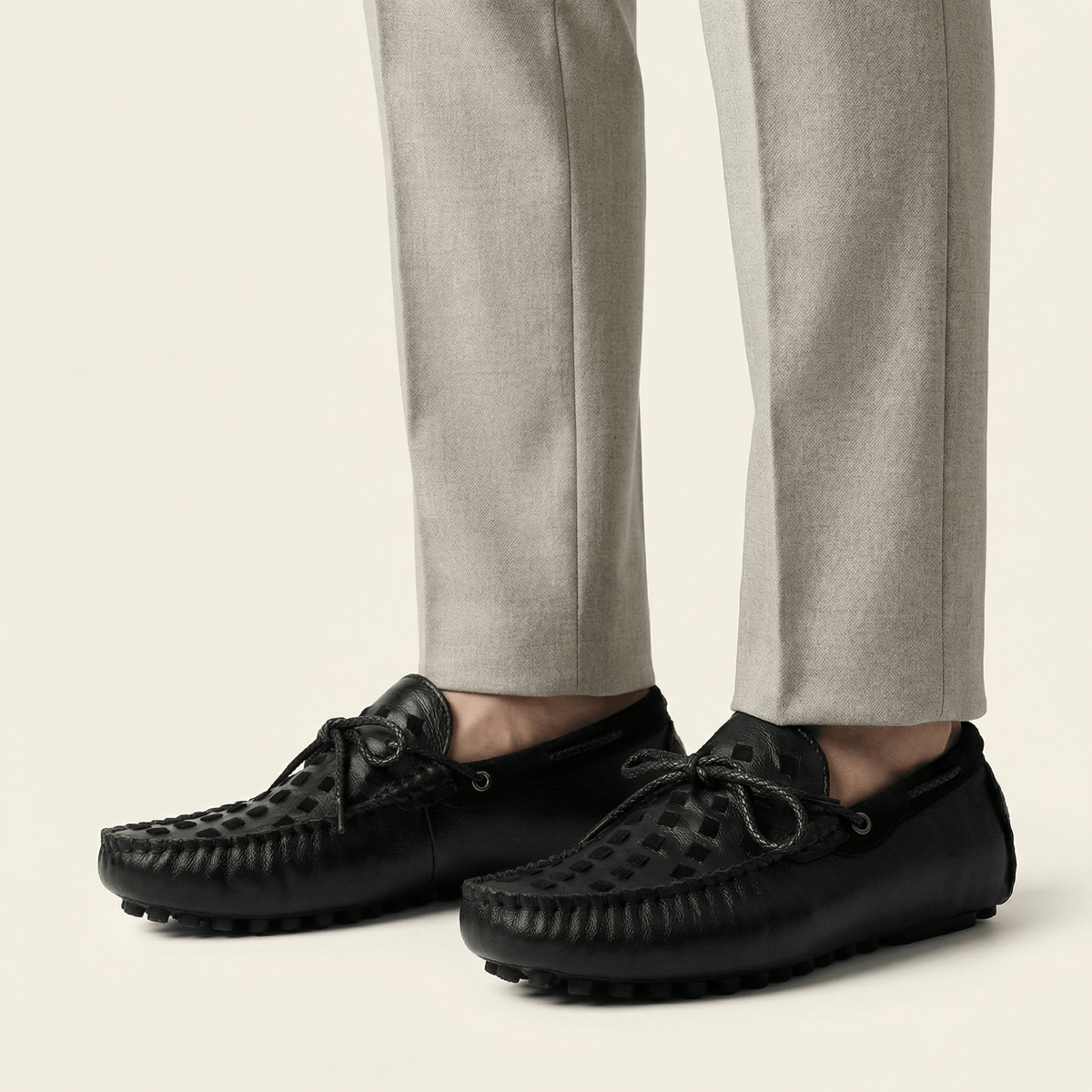 Mocassin à Picots Tressé en Cuir avec Lacets Décoratifs, vue 6