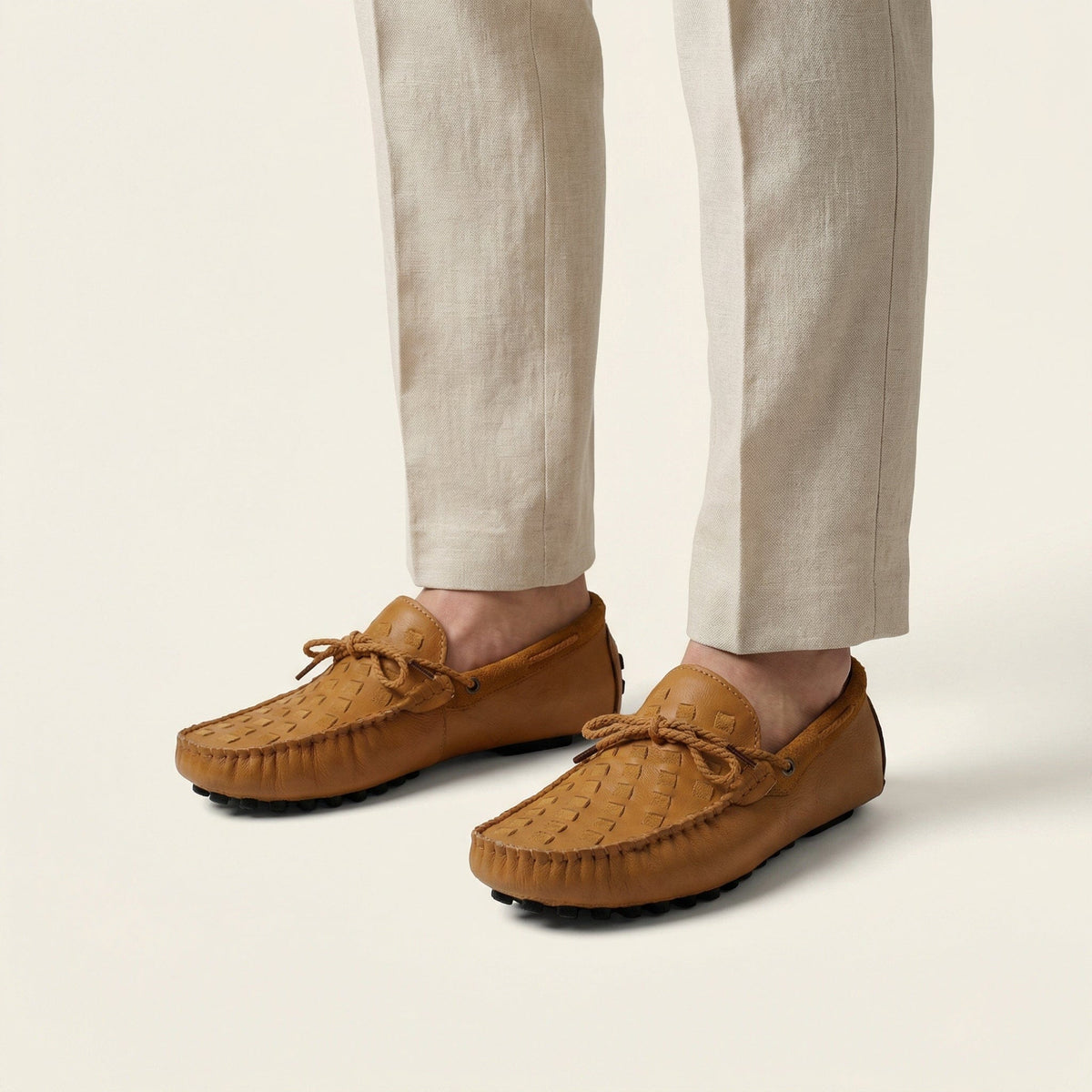 Mocassin à Picots Tressé en Cuir avec Lacets Décoratifs, vue 3