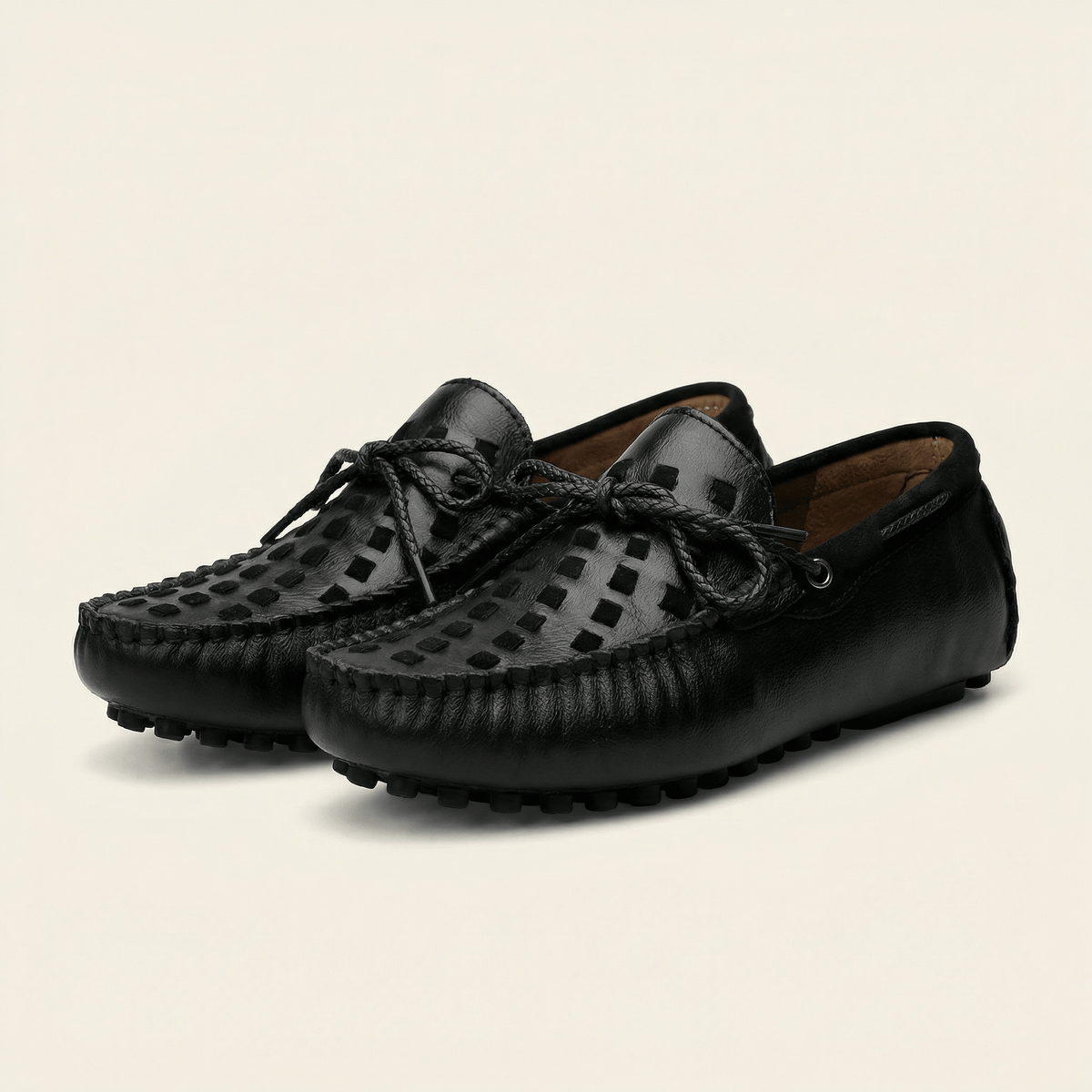 Mocassin à Picots Tressé en Cuir avec Lacets Décoratifs, vue 5