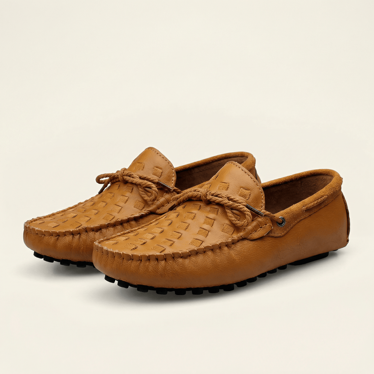 Mocassin à Picots Tressé en Cuir avec Lacets Décoratifs, vue 2
