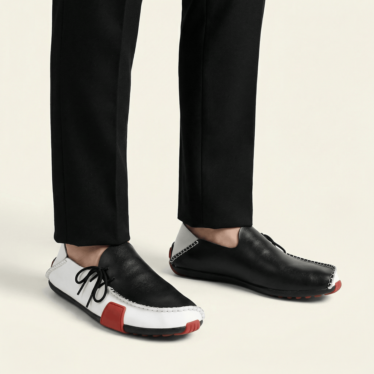 Mocassin Homme à Picots en Cuir Tricolore avec Lacets, vue 3