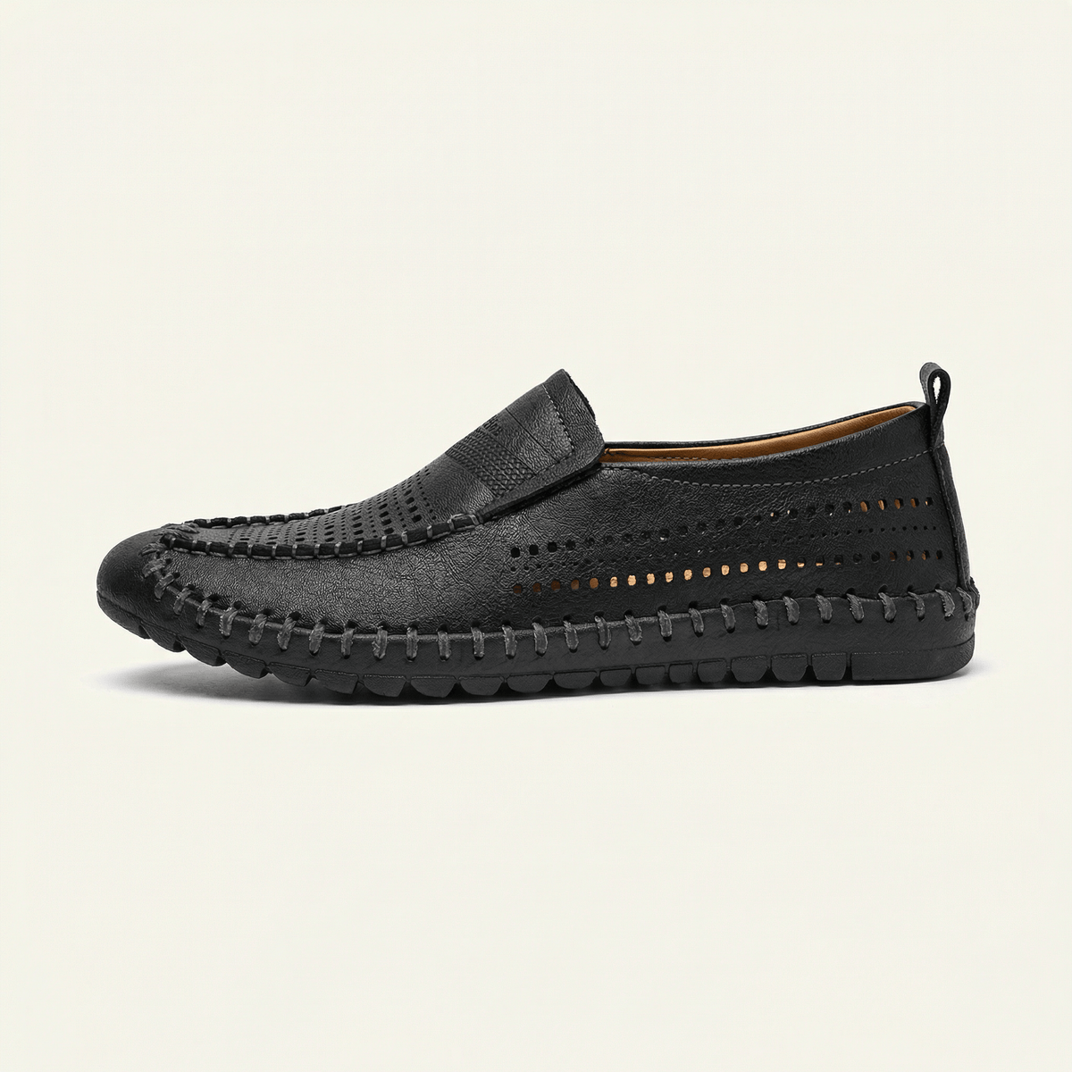 Mocassin Homme de Conduite en Cuir Perforé, coloris Noir