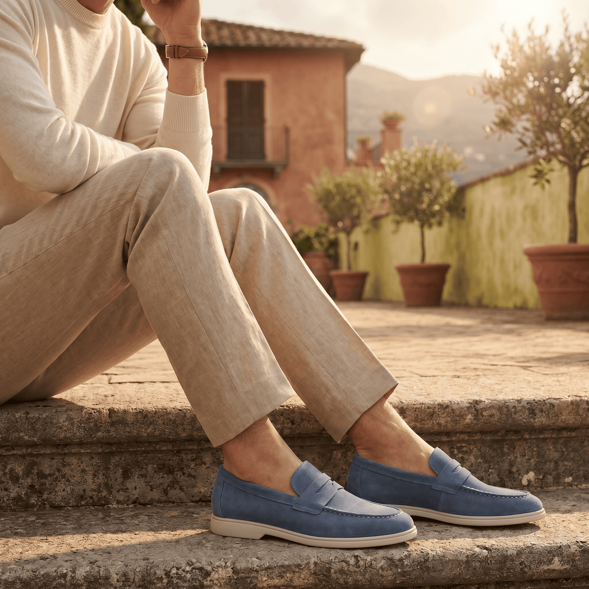 Mocassin Homme Penny Loafer en Daim à Semelle Contrastée, vue 15