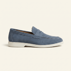 Mocassin Homme Penny Loafer en Daim à Semelle Contrastée, coloris Bleu