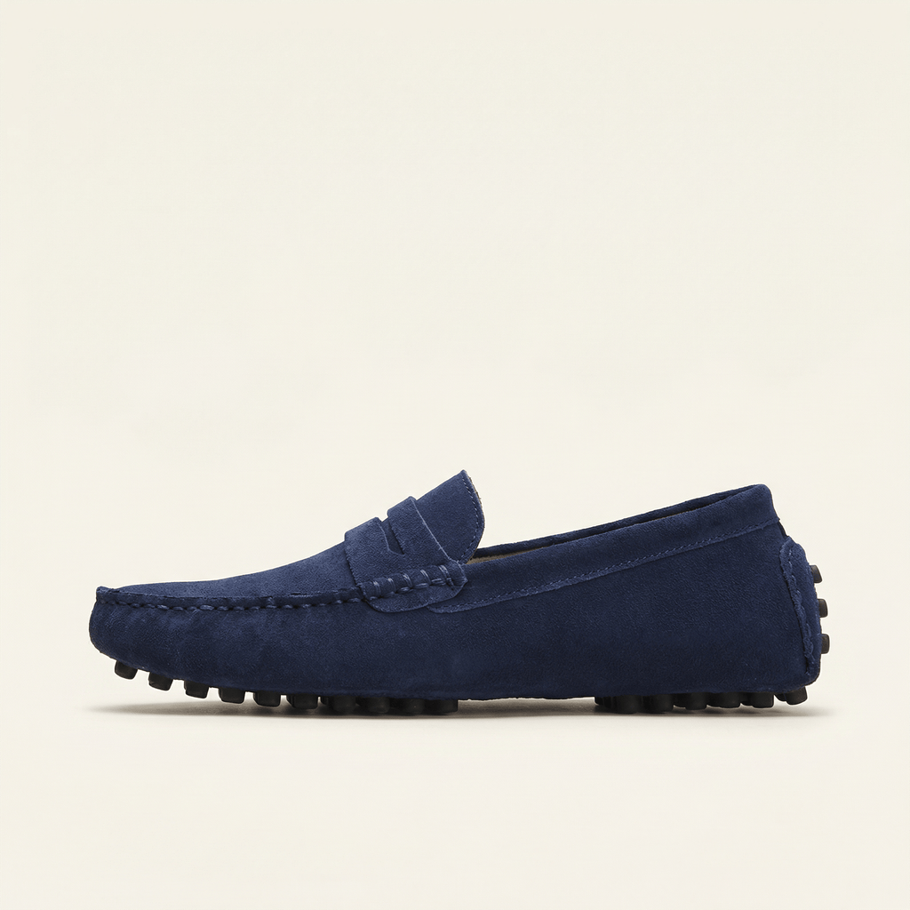 Mocassin Homme en Cuir Suédé à Bande, coloris Bleu Marine