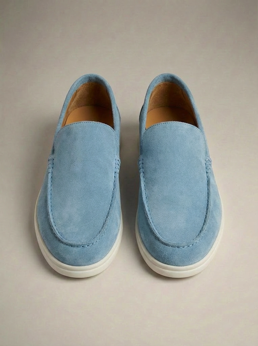 Mocassins homme à enfiler unis, coloris Bleu clair