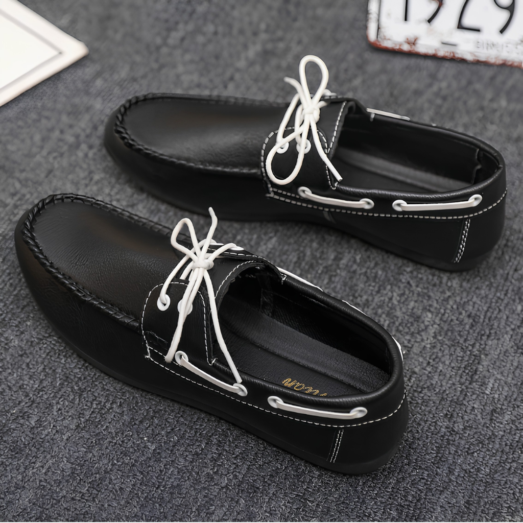 Mocassins homme coutures décoratives, coloris Noir
