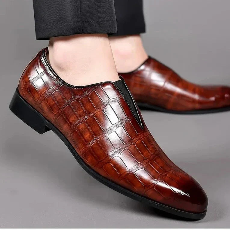 Chaussures habillées homme effet croco, coloris Marron