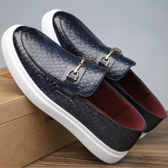 Mocassins homme embossés, coloris Bleu marine