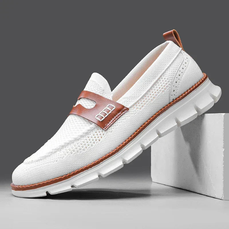 Mocassins homme en maille, coloris Blanc